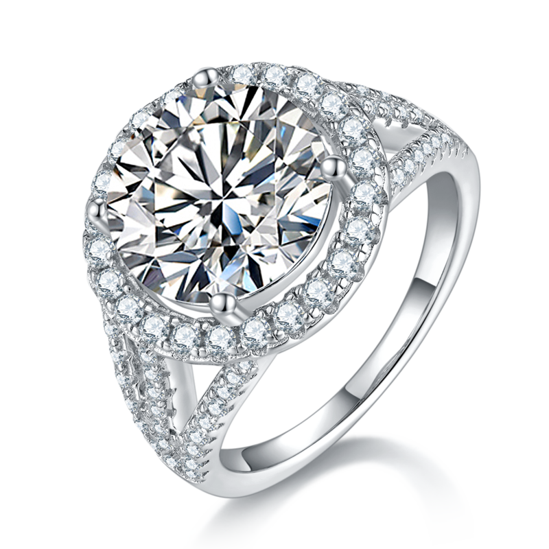Classic圆包S925银镀白金MoissaniteWomen's Ring5.0ctD级